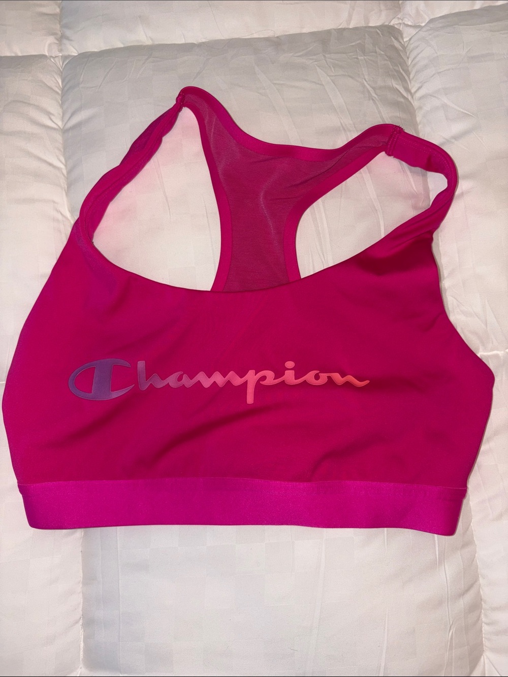 Champion Hot Pink Racerback Logo Sports Bra